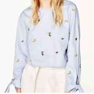 Zara Basic Collection Cotton Embroidered Banana Avocado Top Size Medium